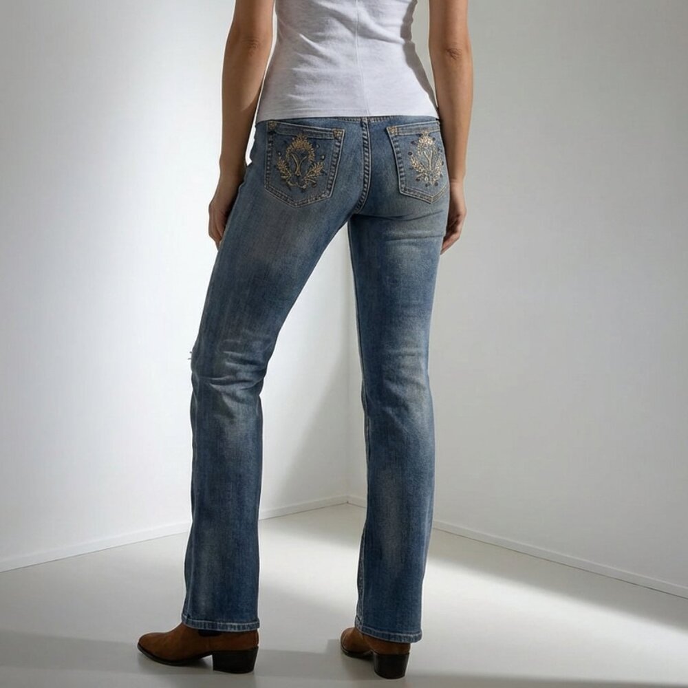 Y2K "YOU" studded low rise flared jeans • Size M